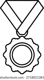 Black and white vector illustration of an award medal with ribbon. Ideal for concepts like achievement, success, recognition, competition, and awards. Use for websites, social media, advertising, or graphic design projects.