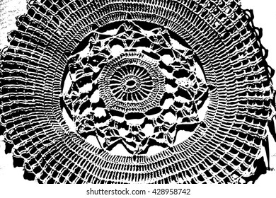 Black and white vector illustration background,  round crochet 