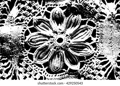 Black and white vector illustration background,  crochet with floral pattern
