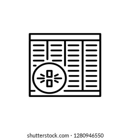 Black & white vector illustration of bamboo wood roller curtain shutter. Line icon of window horizontal wooden jalousie. Isolated object on white background