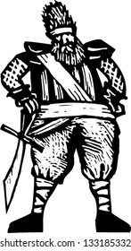 Black and white vector illustration of barbarian man