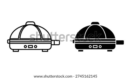 Black and white vector illustration of a barbecue grill cloche or cover, symbolizing outdoor cooking and grilling