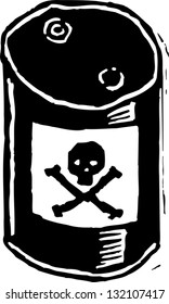 Black and white vector illustration of barrel of toxic waste