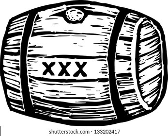 Black and white vector illustration of a barrel of whiskey