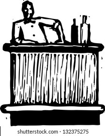 Black and white vector illustration of a bartender