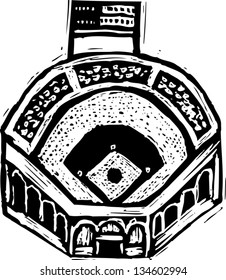 Black and white vector illustration of Baseball Stadium