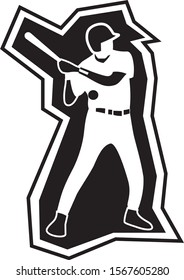 black and white vector illustration of  baseball player  