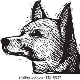 Black and white vector illustration of basenji dog