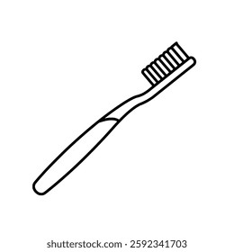 Black and White Vector Illustration of a Basic Toothbrush for Dental Health, Oral Hygiene, and Daily Teeth Cleaning