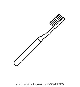 Black and White Vector Illustration of a Basic Toothbrush for Dental Hygiene, Teeth Cleaning, and Personal Oral Care