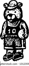 Black and white vector illustration of bear mascot