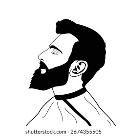 Black and White Vector Illustration of Bearded Man Side Profile