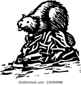 Black and white vector illustration of a beaver