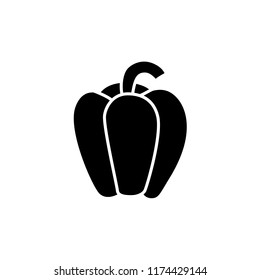 Black & white vector illustration of bell pepper vegetable. Flat icon of fresh organic sweet pepper veggie. Vegan & vegetarian food. Health eating ingredient. Isolated object on white background. 