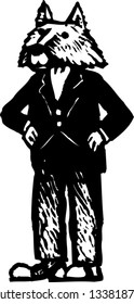 Black and white vector illustration of big bad wolf