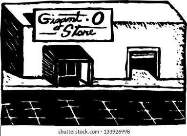 Black And White Vector Illustration Of Big Box Retail Store