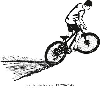 black and white vector illustration of  biker