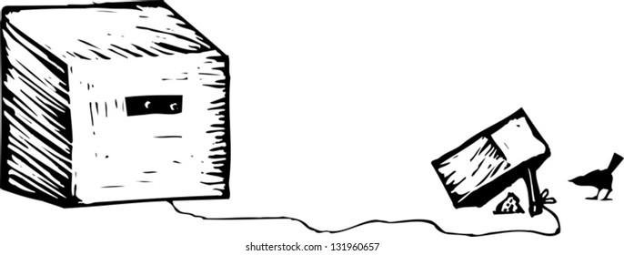 Black and white vector illustration of bird trap