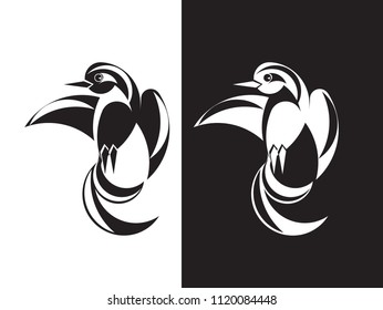 Black and white vector illustration of a birt
