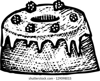Ilustración vectorial en blanco y negro de un pastel de cumpleaños