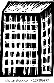 Black and white vector illustration of a block of flats