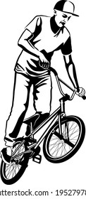 black and white vector illustration of BMX cyclist