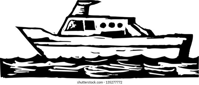Black and white vector illustration of Boat or Yacht