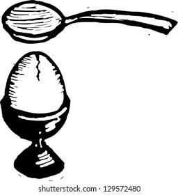 Black and white vector illustration of boiled egg