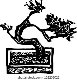 Black and white vector illustration of a bonsai tree