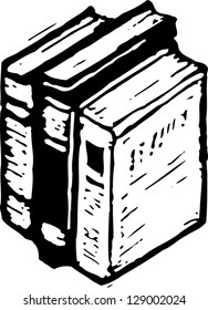 Black and white vector illustration of books