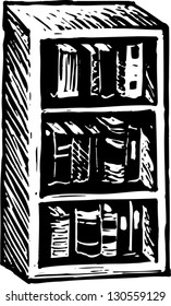 Black and white vector illustration of bookshelf