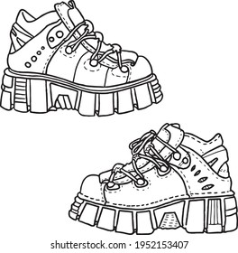 ilustración vectorial en blanco y negro, botas, utilizadas para patrones y textiles.