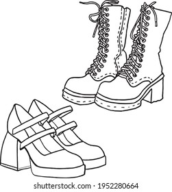 black and white vector illustration, boots, used for pattern and textiles.