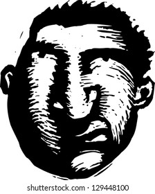 Black and white vector illustration of a bored man