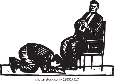 Dibujo vectorial en blanco y negro de un jefe y su empleado
