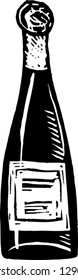 Black and white vector illustration of a bottle of champagne