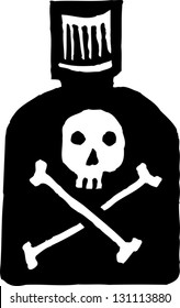 Black and white vector illustration of a bottle of poison