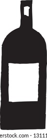 Black and white vector illustration of a bottle of wine
