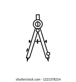 Black & white vector illustration of bow compass divider. Line icon of instrument for architect, drafter, engineer. Technical & mechanical drawing tool. Isolated object on white background