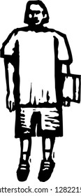 Black and white vector illustration of a boy