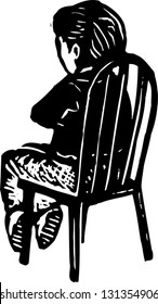 Black and white vector illustration of boy sitting on chair