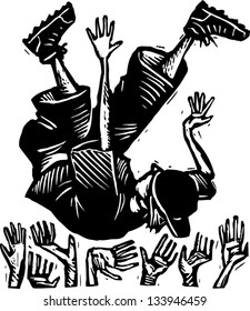 Black And White Vector Illustration Of Boy In Mosh Pit