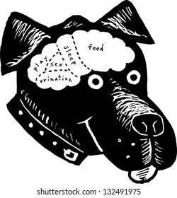 Black and white vector illustration of brain map of a dog