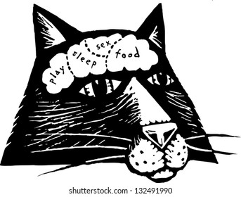 Black and white vector illustration of the brain map of a cat