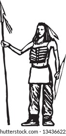 Black and white vector illustration of a Brave Native American Indian