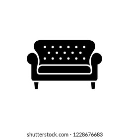 Black & white vector illustration of bridgewater sofa. Flat icon of settee. Element of modern home & office furniture. Isolated object on white background