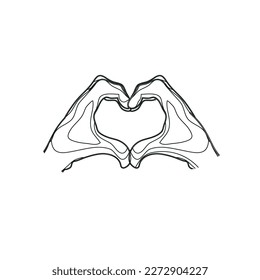 black and white. 
vector illustration. brush. single line icon. continuous line. finger heart. Love. hand gesture heart. St. Valentine's Day. flat web symbol