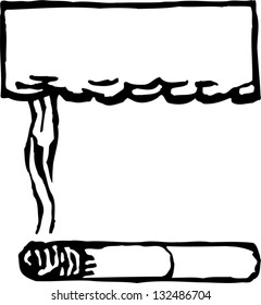 Black and white vector illustration of a bubble speech made of cigarette smoke