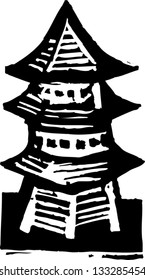 Black and white vector illustration of Buddhist temple