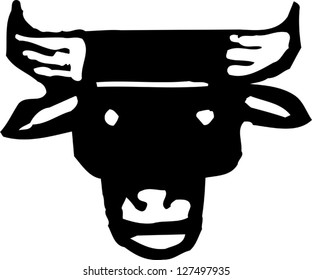 Black and white vector illustration of bull head